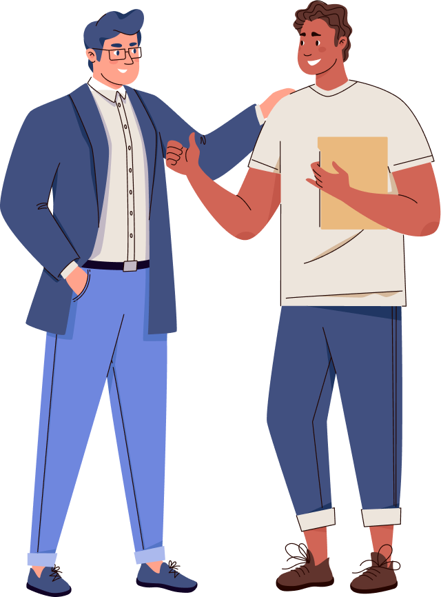 Two men shaking hands, one holding a folder.